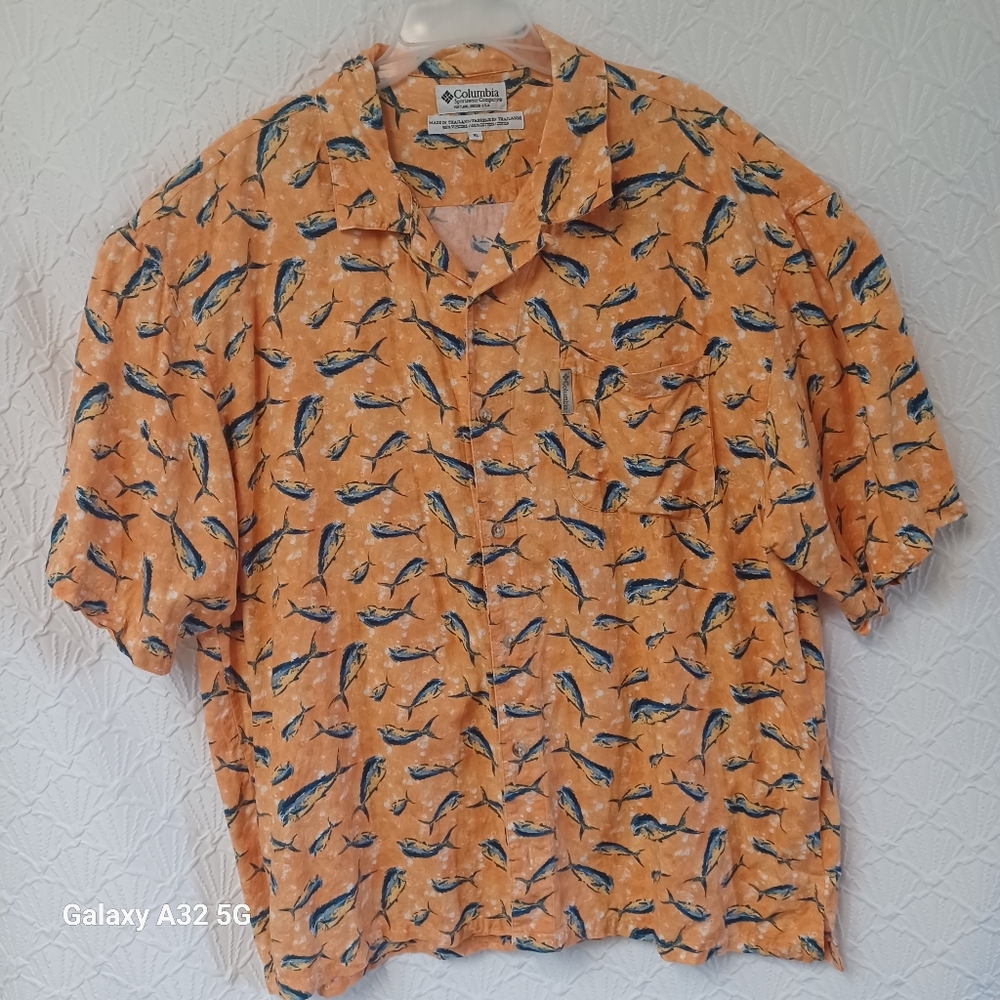 Columbia Orange and Blue Casual Button Down Shirt Size XL